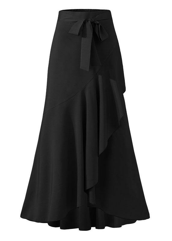 Solid Color High Waist Ruffle High Low Hem Swing Maxi Skirts For Women - SooLinen