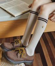 Spring And Autumn Girls Pure Cotton Jacquard Over The Calf Socks