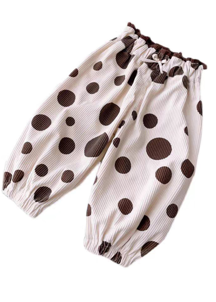 Style Apricot Dot Elastic Waist Corduroy Baby Girls Pants Spring