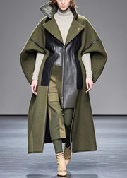 Style Army Green Oversized Patchwork Woolen Coat Outwear Fall