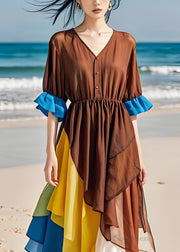 Style Asymmetrical Design Chiffon Patchwork Cotton Dresses Summer