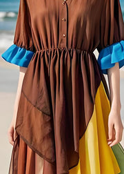 Style Asymmetrical Design Chiffon Patchwork Cotton Dresses Summer