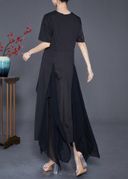 Style Black Asymmetrical Patchwork Exra Large Hem Chiffon Dress Summer