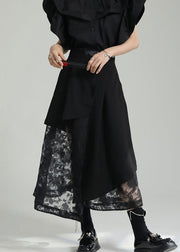 Style Black Asymmetrical Tulle Patchwork Cotton Skirts Summer