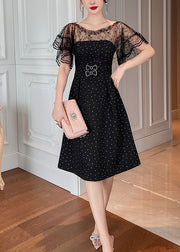 Style Black Dot Hollow Out Tulle Patchwork Long Dresses Summer