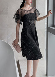 Style Black Dot Hollow Out Tulle Patchwork Long Dresses Summer