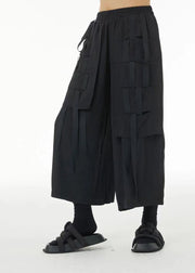 Style Black Elastic Waist Oversized Cotton Crop Pants Summer