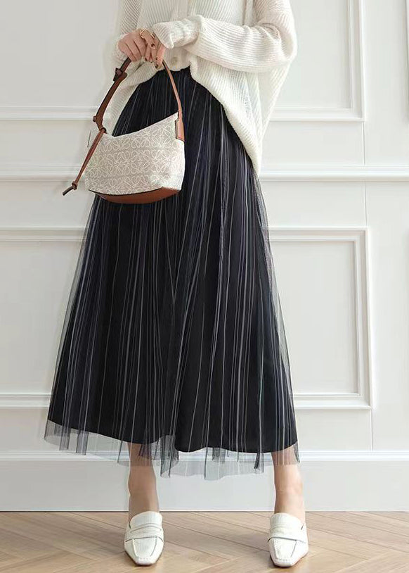 Style Black Gradient High Waist Tulle Pleated Skirt Spring