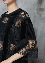 Style Black Hollow Out Patchwork Lace Shirts Summer