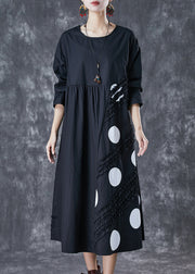 Style Black Ruffled Patchwork Cotton Dress Spring