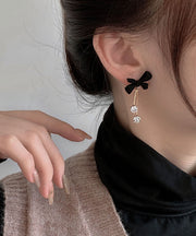 Style Black Sterling Silver Alloy Zircon Bow Tassel Drop Earrings