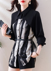 Style Black Tie Dye False Two Pieces Chiffon Shirts Spring