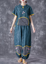 Style Blackish Green Embroideried Patchwork Cotton 2 Piece Outfit Summer