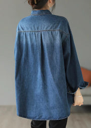 Style Blue Oversized Embroideried Pocket Denim Jackets Spring