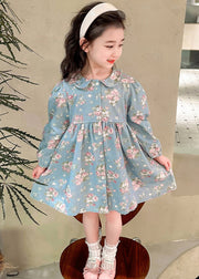 Style Blue Peter Pan Collar Patchwork Kids Maxi Dress Fall