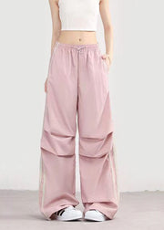 Style Blue Pockets Wrinkled Drawstring Wide Leg Pants Spring