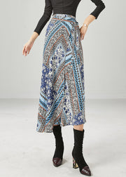 Style Blue Print Asymmetrical Design Chiffon Skirt Summer