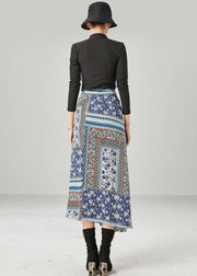 Style Blue Print Asymmetrical Design Chiffon Skirt Summer