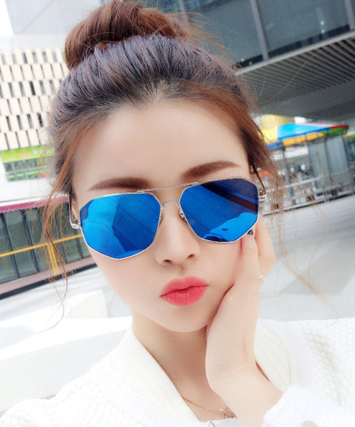 Style Blue Round Face Polarized Anti UV Sunglasses For Women