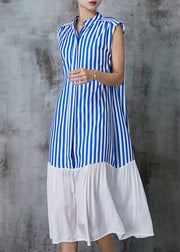 Style Blue Striped Patchwork Cotton Dress Sleeveless