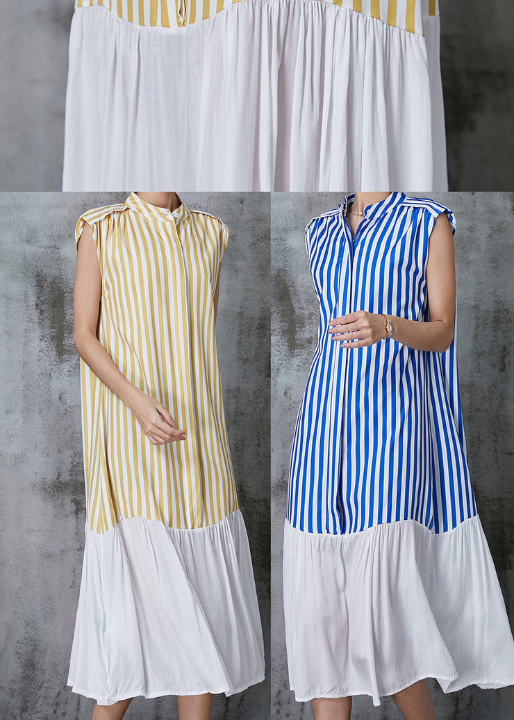 Style Blue Striped Patchwork Cotton Dress Sleeveless