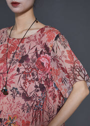 Style Brick Red Oversized Print Chiffon Top Summer