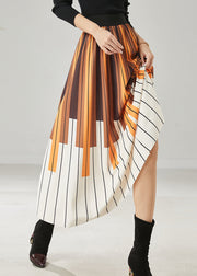 Style Brown Elastic Waist Striped Chiffon Skirt Summer