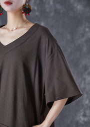 Style Chocolate Oversized Side Open Cotton Long Dress Summer