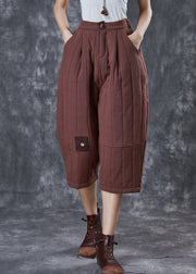 Style Coffee Oversized Patchwork Fine Cotton Filled Harem Pants Winter