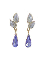 Style Gold Copper Inlaid Zircon Crystal Leaves Water Drop Drop Earrings