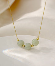 Style Gold Sterling Silver Overgild Jade Transship Beads Princess Necklace