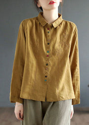 Style Green Embroideried Patchwork Linen Shirts Spring