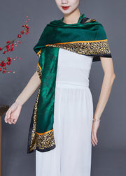 Style Green Hooded Leopard Print Silk Shawl