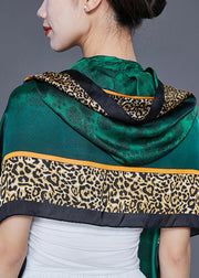 Style Green Hooded Leopard Print Silk Shawl