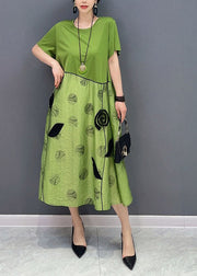 Style Green O-Neck Patchwork Floral Cotton Long Dress Summer