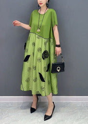 Style Green O-Neck Patchwork Floral Cotton Long Dress Summer