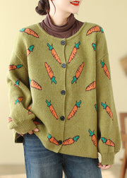 Style Green Oversized Print Knit Cardigans Spring