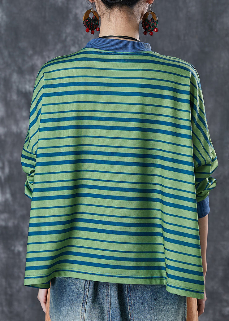 Style Green Oversized Striped Cotton Sweatshirt Streetwear Spring