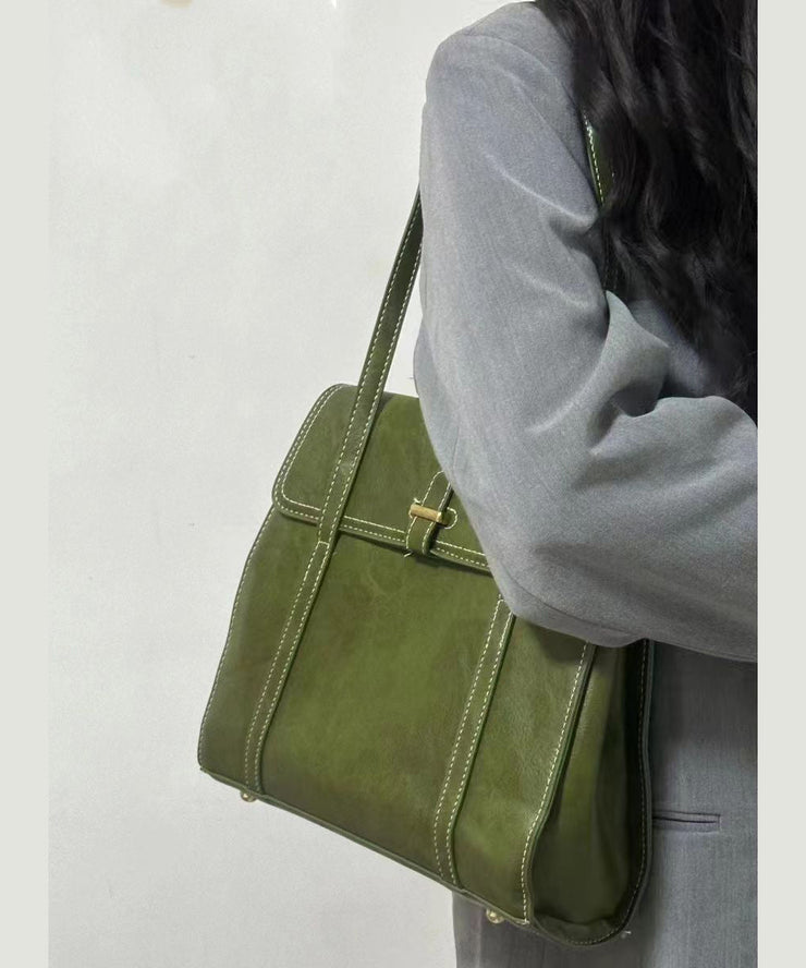 Style Green Solid Durable Faux Leather Satchel Handbag