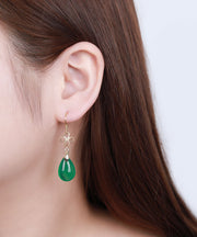 Style Green Sterling Silver Overgild Water Drop Chalcedony Drop Earrings