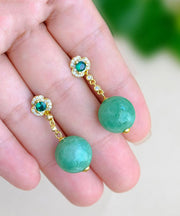 Style Green Sterling Silver Overgild Zircon Jadeite Drop Earrings