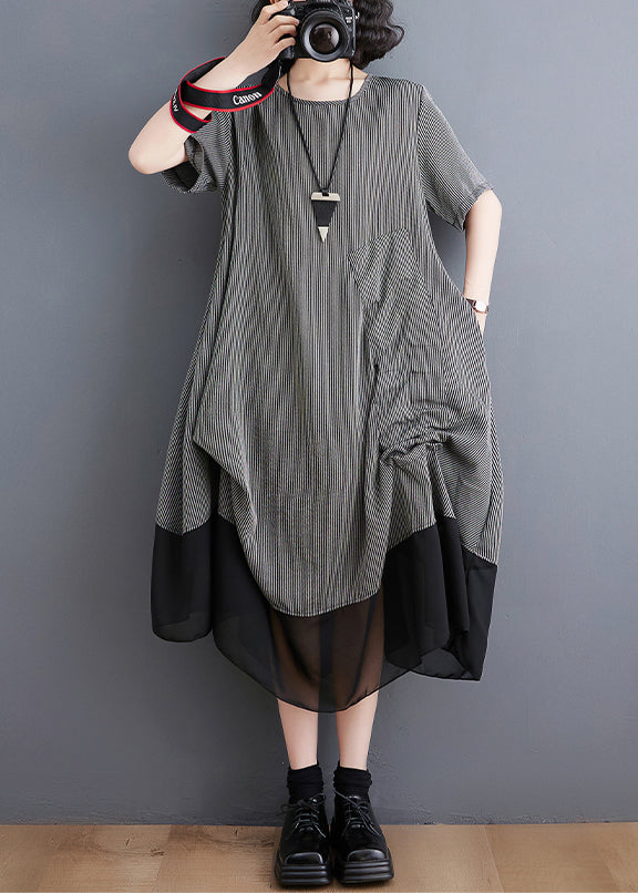 Style Grey Asymmetrical Patchwork Wrinkled Chiffon Dresses Summer