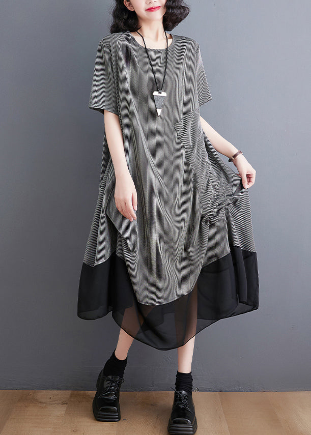 Style Grey Asymmetrical Patchwork Wrinkled Chiffon Dresses Summer