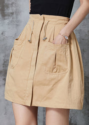 Style Khaki Drawstring Pockets Cotton Short Skirt Summer