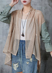 Style Khaki Low High Design Patchwork Knit Cardigans Spring