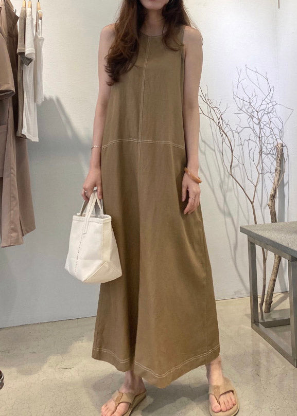 Style Khaki O-Neck Long Beach Dresses Summer