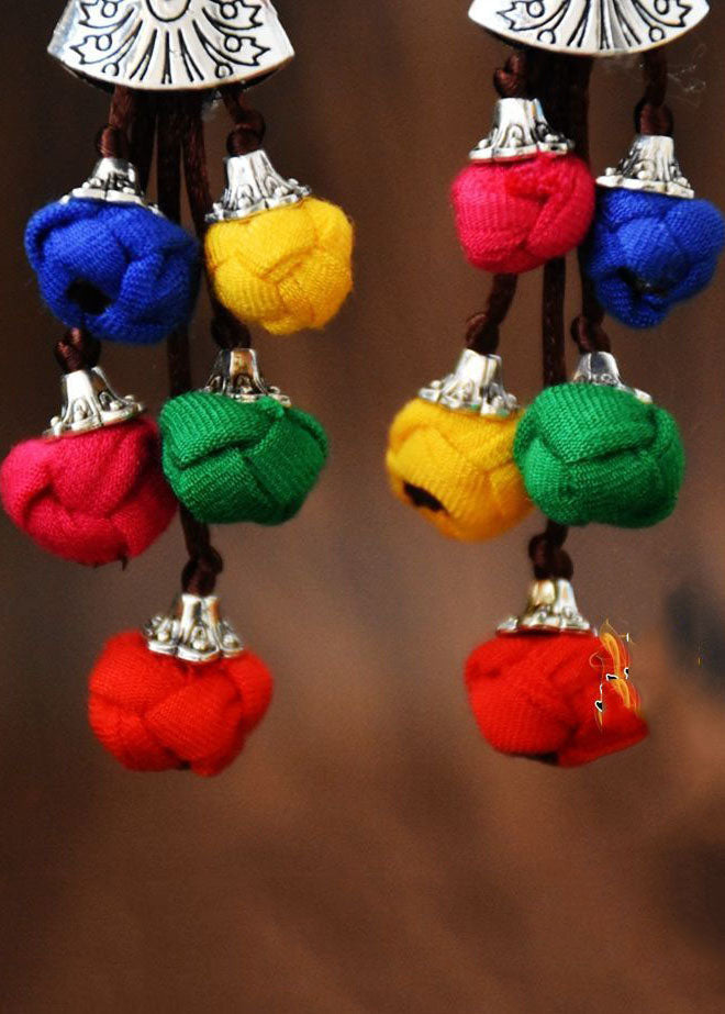 Style Multicolour Cotton Ball Silver Drop Earrings