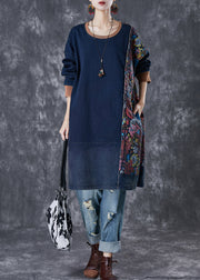 Style Navy Asymmetrical Patchwork Cotton Pullover Streetwear Dress Fall