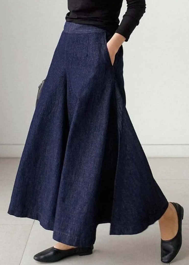 Style Navy High Waist Pockets Denim Pants Skirt Summer