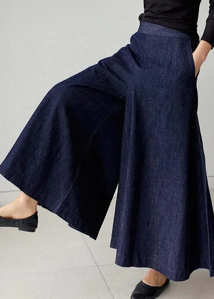 Style Navy High Waist Pockets Denim Pants Skirt Summer